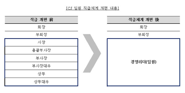 CJ 임원 직급체계 개편 내용. (자료=CJ)