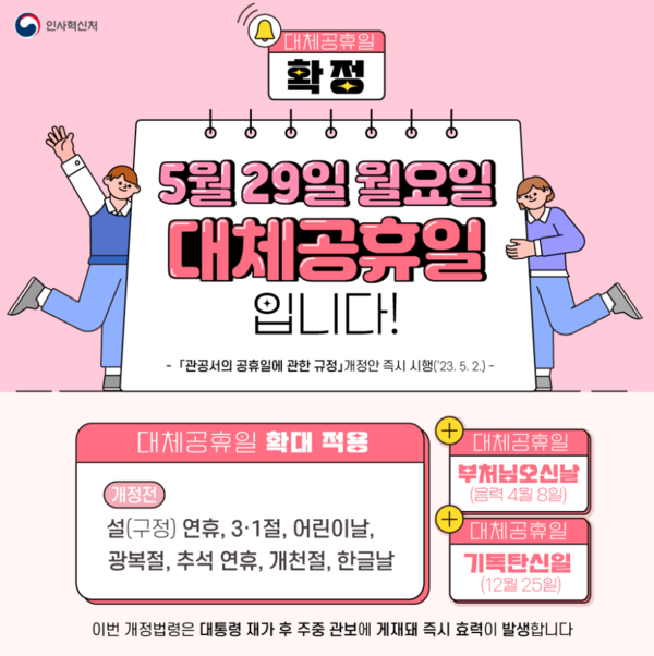 '부처님오신날·성탄절' 5월 대체공휴일 확정...황금연휴 코 앞