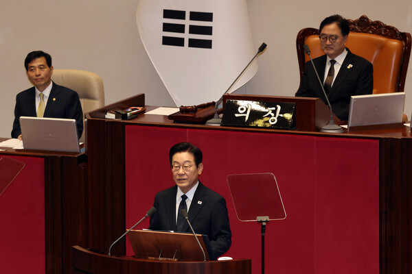 이재명 대통령이 4일 국회 본회의장에서 내년도 정부 예산안에 대한 시정연설을 하고 있다(사진=연합뉴스)